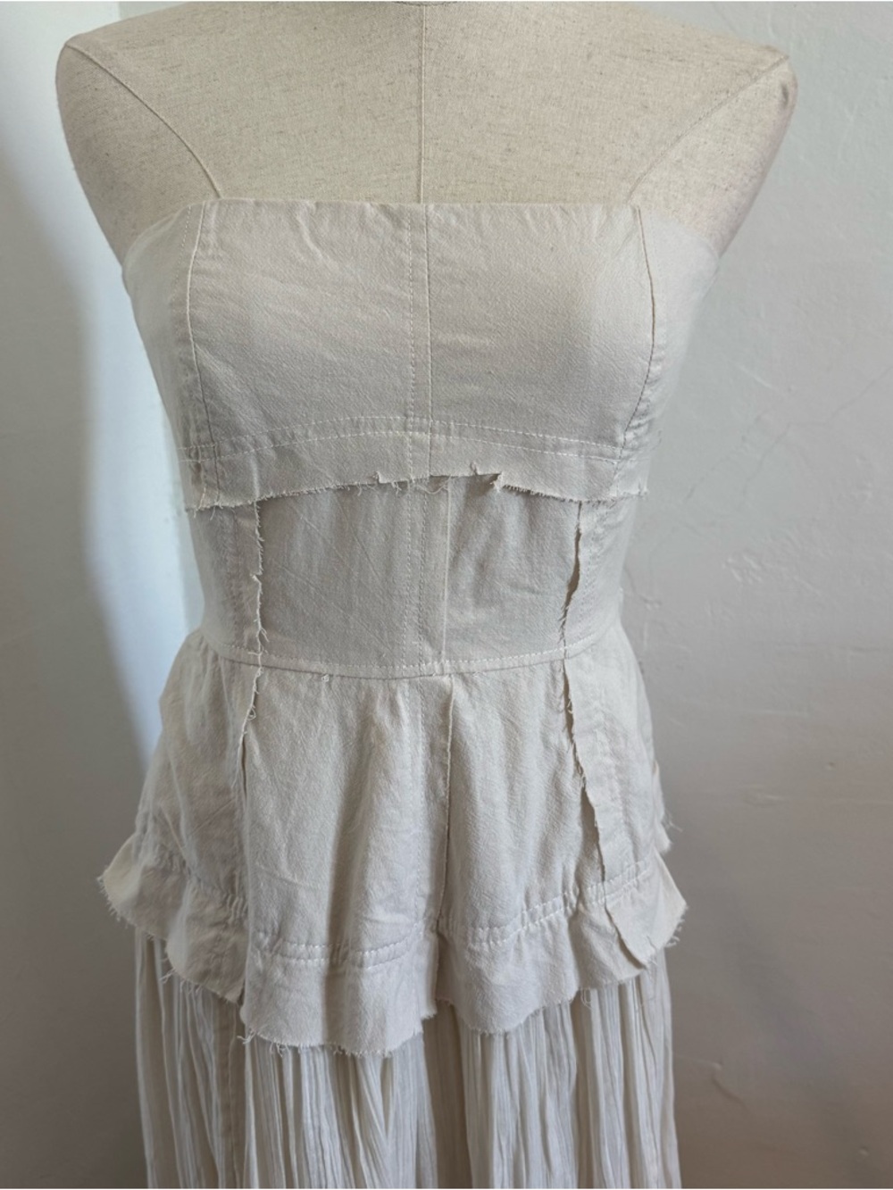 Free People Strapless Cream Peplum Maxi Dress